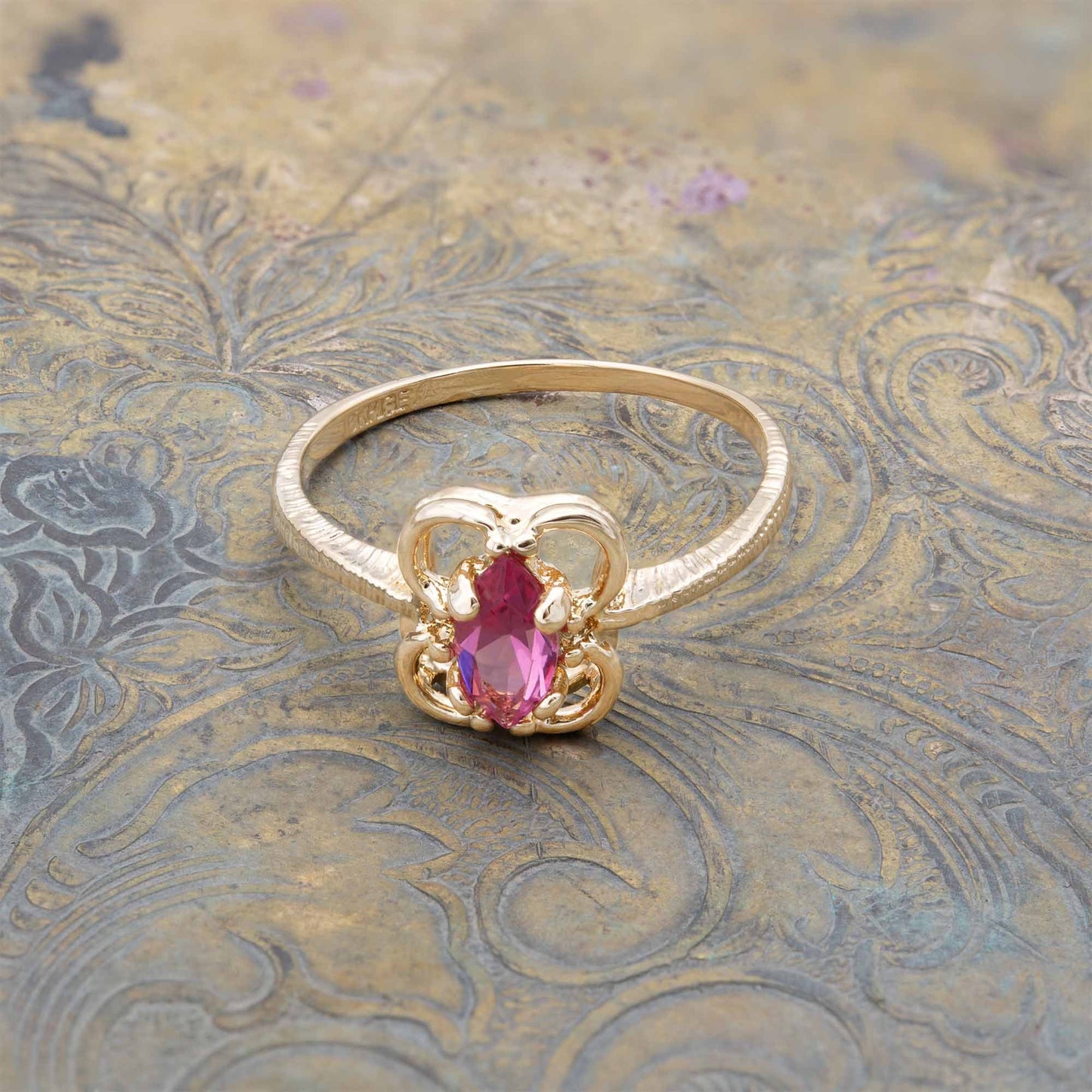 Maisie Vintage Pink Tourmaline Austrian Crystal Ring - 18k Gold Electroplated jewelry image 1