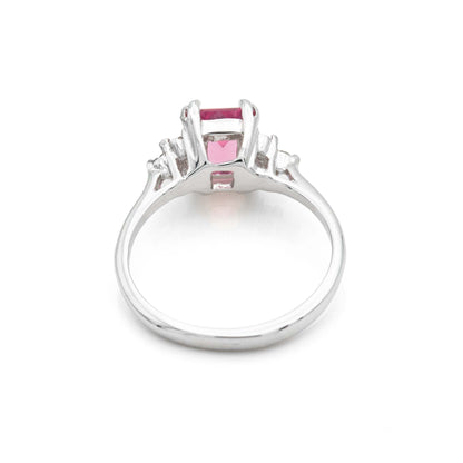 Emily Vintage 1980s Pink Tourmaline Crystal & Clear Swarovski Crystals 18k White Gold Electroplated Ring jewelry image 1