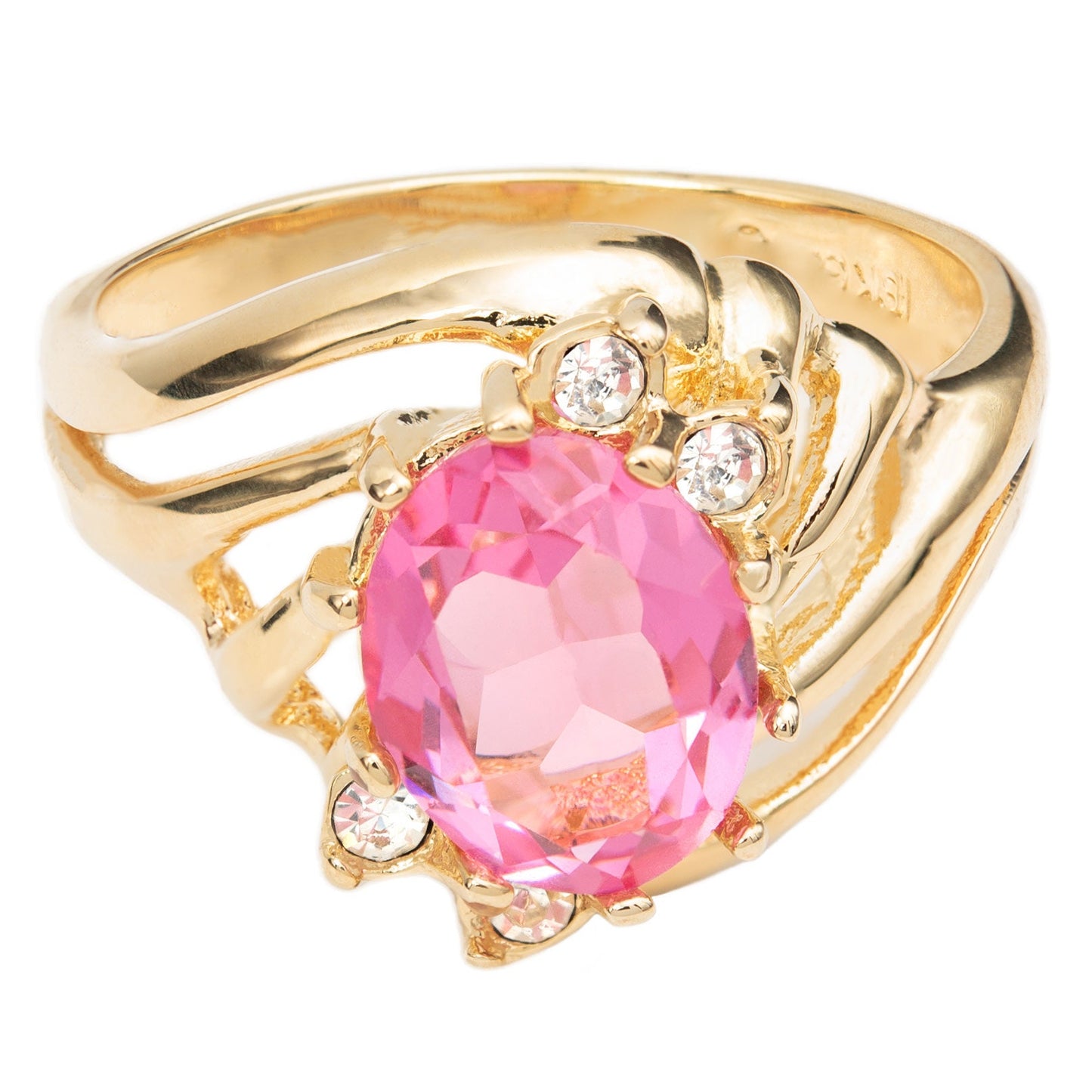 Greta Vintage Pink Tourmaline Crystal and Clear Austrian Crystals Ring - 18k HGE Gold Plated jewelry image 1