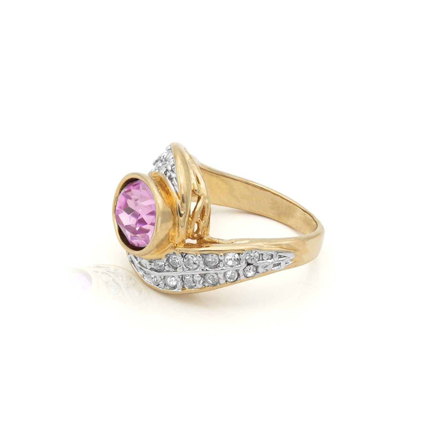Rosalie Vintage 1980s Pink Tourmaline Crystal Ring – 18k Gold Electroplated with Austrian Crystals jewelry image 1
