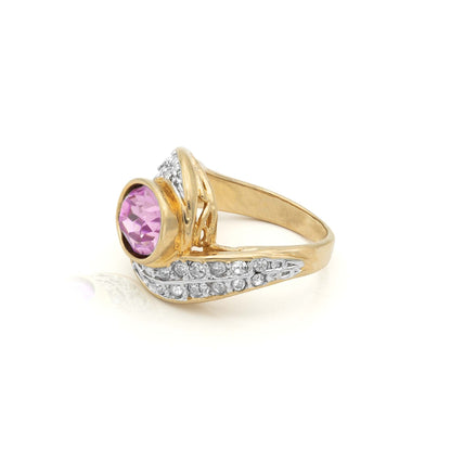 Rosalie Vintage 1980s Pink Tourmaline Crystal Ring – 18k Gold Electroplated with Austrian Crystals jewelry image 1
