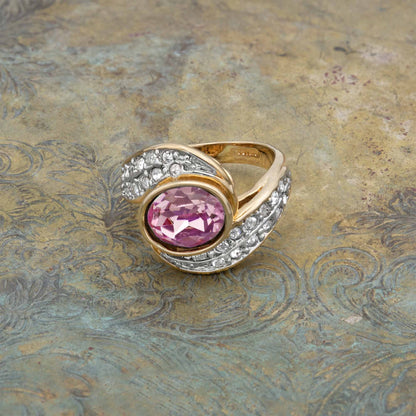 Rosalie Vintage 1980s Pink Tourmaline Crystal Ring – 18k Gold Electroplated with Austrian Crystals jewelry image 1