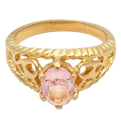 Elsie Pink Tourmaline Crystal 18k Gold Electroplated Filigree Cocktail Ring jewelry image 1