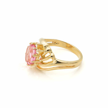 Greta Vintage Pink Tourmaline Crystal and Clear Austrian Crystals Ring - 18k HGE Gold Plated jewelry image 1
