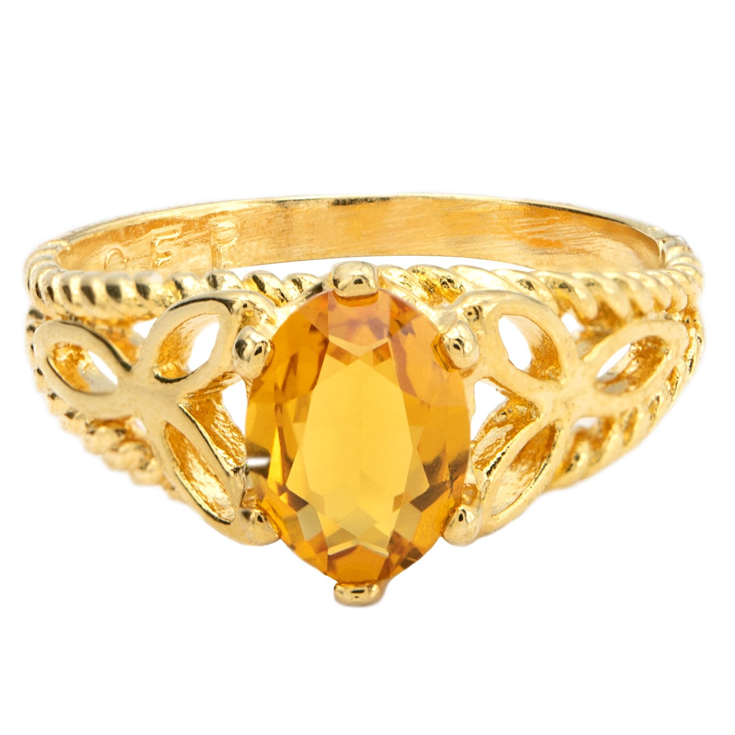 Victoria Light Topaz Austrian Crystal Filigree Cocktail Ring - 18k Gold Electroplated jewelry image 1