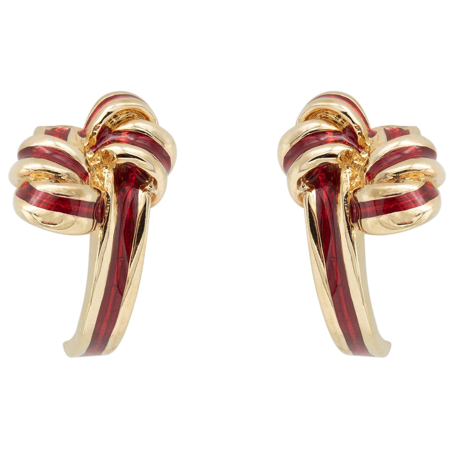 Vintage mid century gold tone and red enamel bow knot post earrings