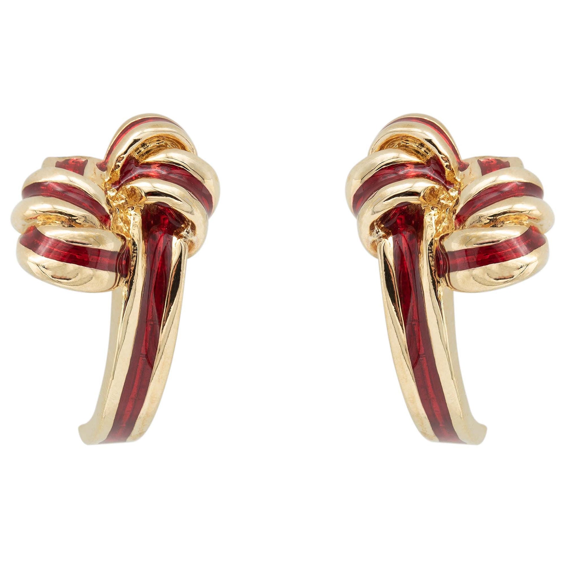 Vintage mid century gold tone and red enamel bow knot post earrings