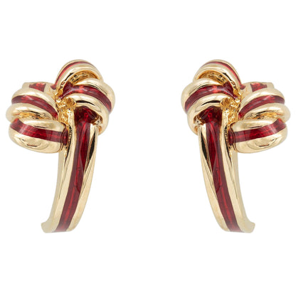 Vintage mid century gold tone and red enamel bow knot post earrings