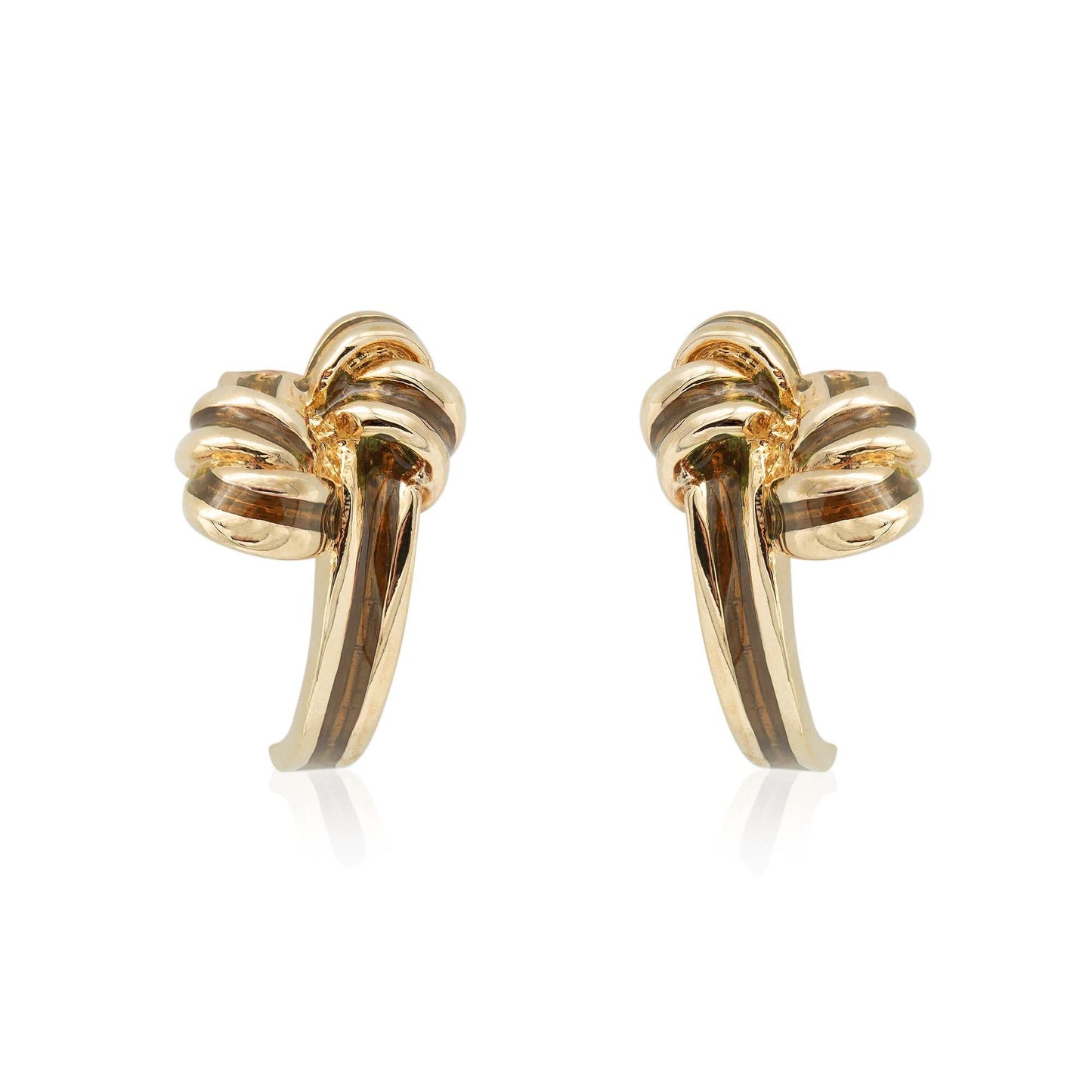 Vintage Mid Century Gold Tone and Brown Enamel Bow Design Post Earrings jewelry image 1