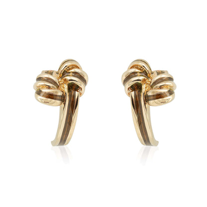 Vintage Mid Century Gold Tone and Brown Enamel Bow Design Post Earrings jewelry image 1