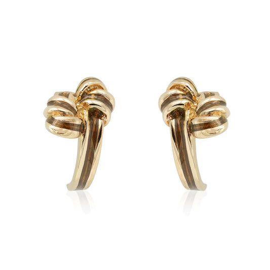Vintage Mid Century Gold Tone and Brown Enamel Bow Design Post Earrings jewelry image 1