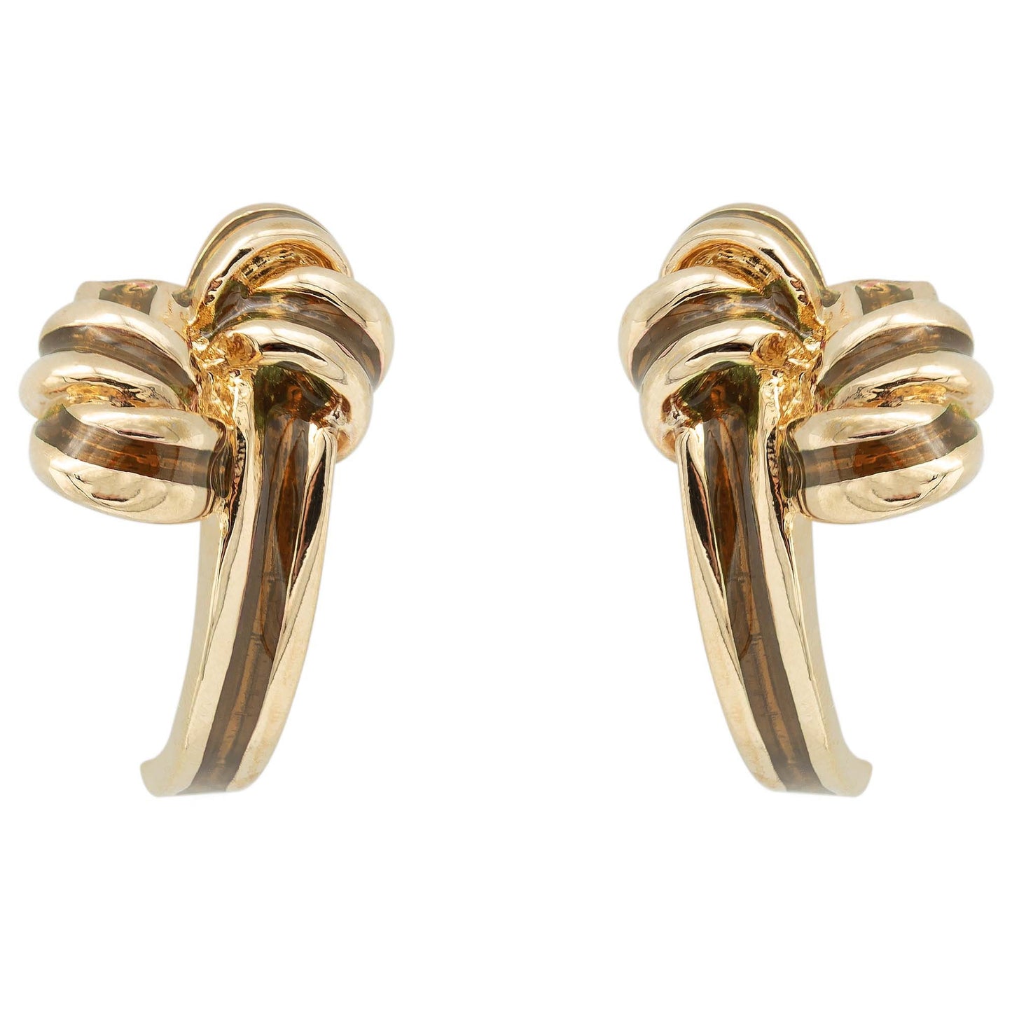 Vintage Mid Century Gold Tone and Brown Enamel Bow Design Post Earrings jewelry image 1