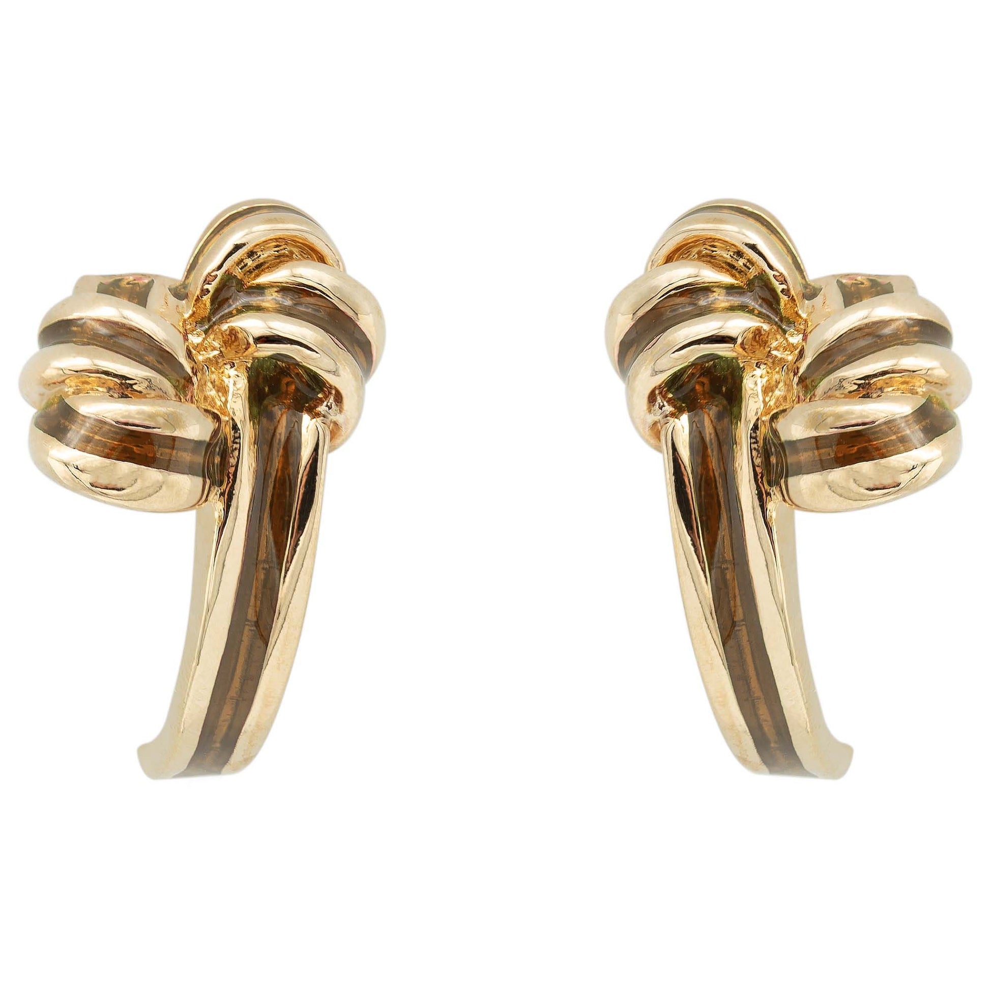 Vintage Mid Century Gold Tone and Brown Enamel Bow Design Post Earrings jewelry image 1