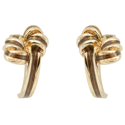 Vintage Mid Century Gold Tone and Brown Enamel Bow Design Post Earrings jewelry image 1