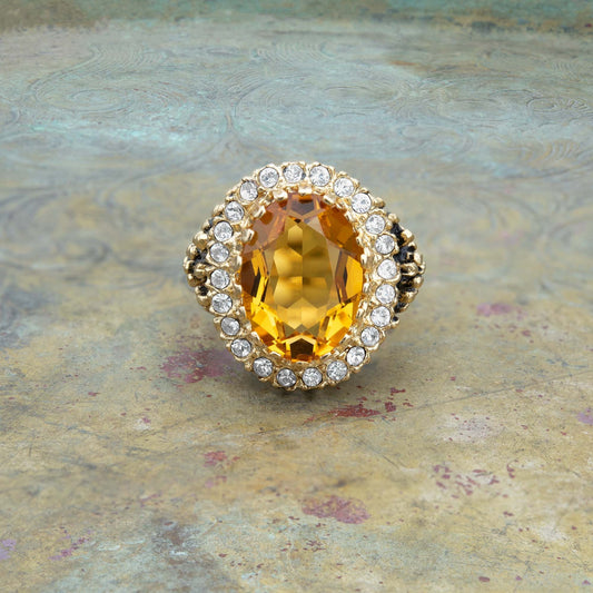Sandra Light Topaz and Clear Austrian Crystal Cocktail Ring - 18k Gold Electroplate jewelry image 1