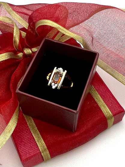Stella 1980s Smoke Topaz and Clear Austrian Crystal 18k Gold Electroplated Ring jewelry image 1