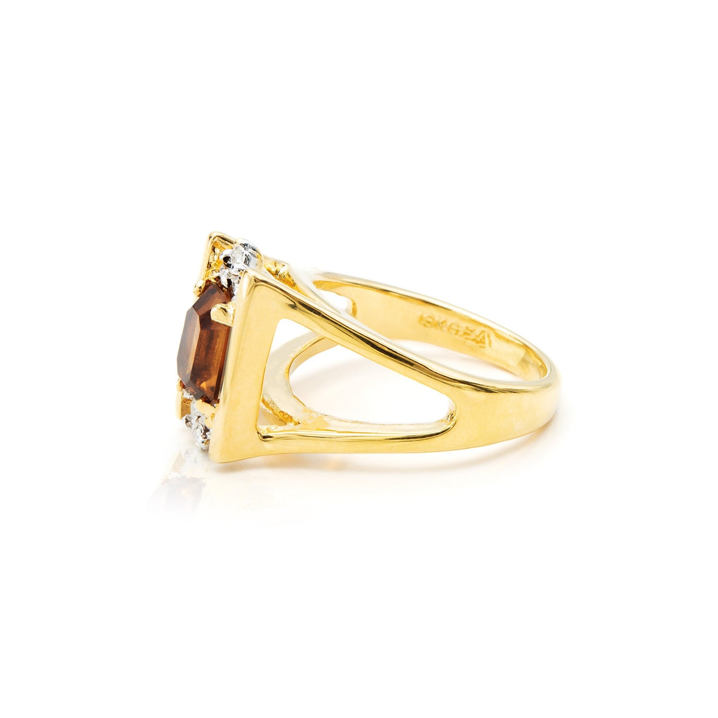 Stella 1980s Smoke Topaz and Clear Austrian Crystal 18k Gold Electroplated Ring jewelry image 1