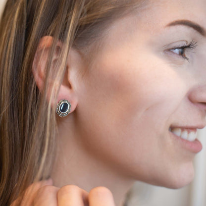 Vintage Turquoise & Clear Austrian Crystal Post Earrings – Antiqued White Gold Electroplated jewelry image 1