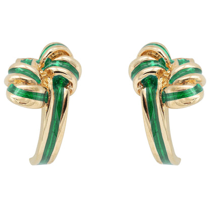 Vintage mid century gold tone and green enamel bow knot post earrings