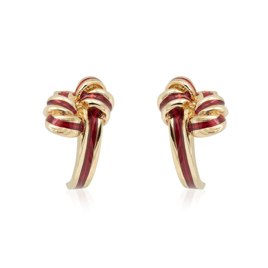 Vintage mid century gold tone and red enamel bow knot post earrings
