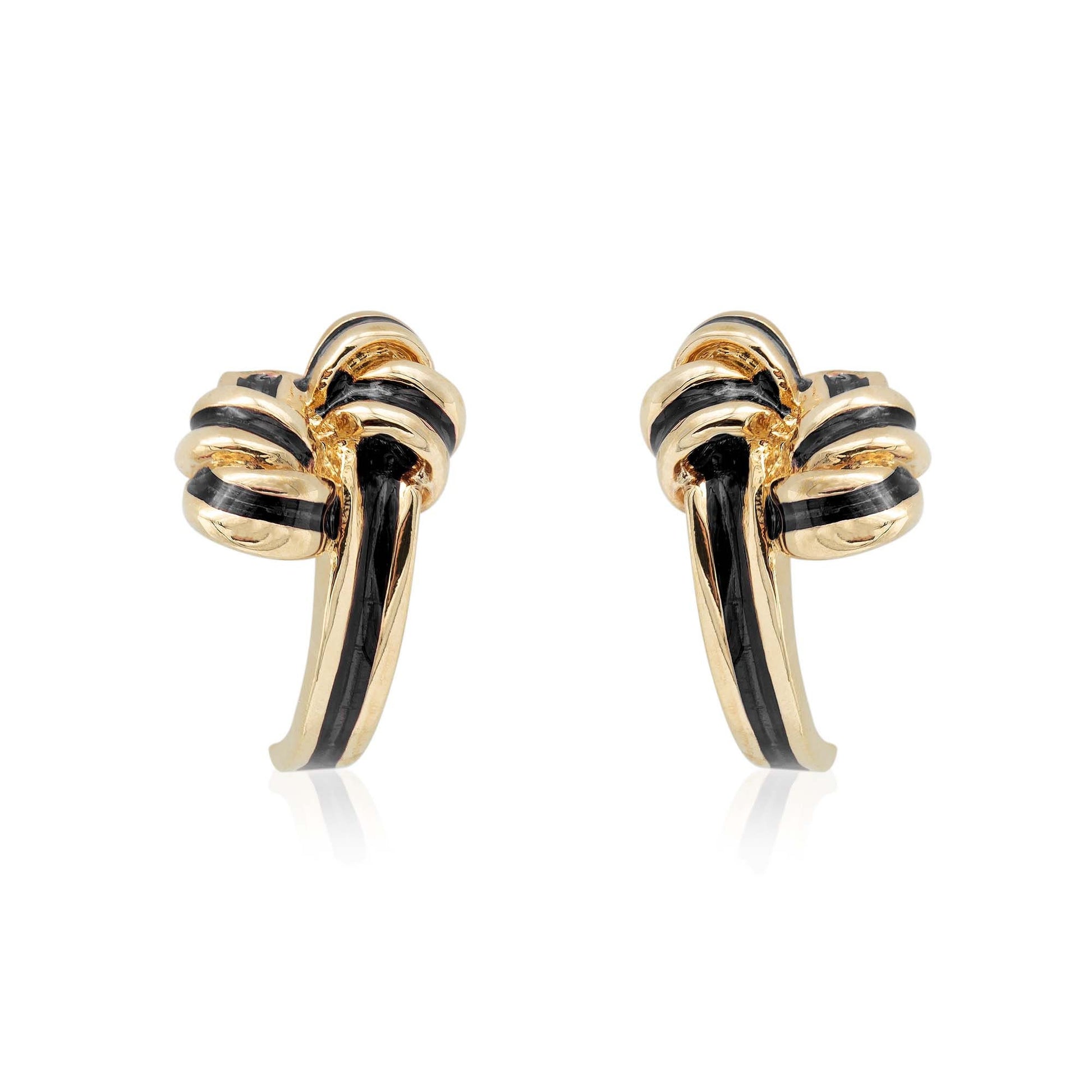 Vintage Mid Century Gold Tone and Black Enamel Bow Post Earrings jewelry image 1