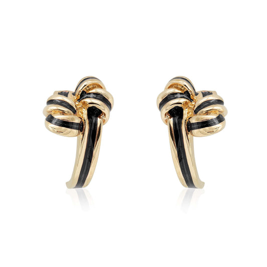 Vintage Mid Century Gold Tone and Black Enamel Bow Post Earrings jewelry image 1
