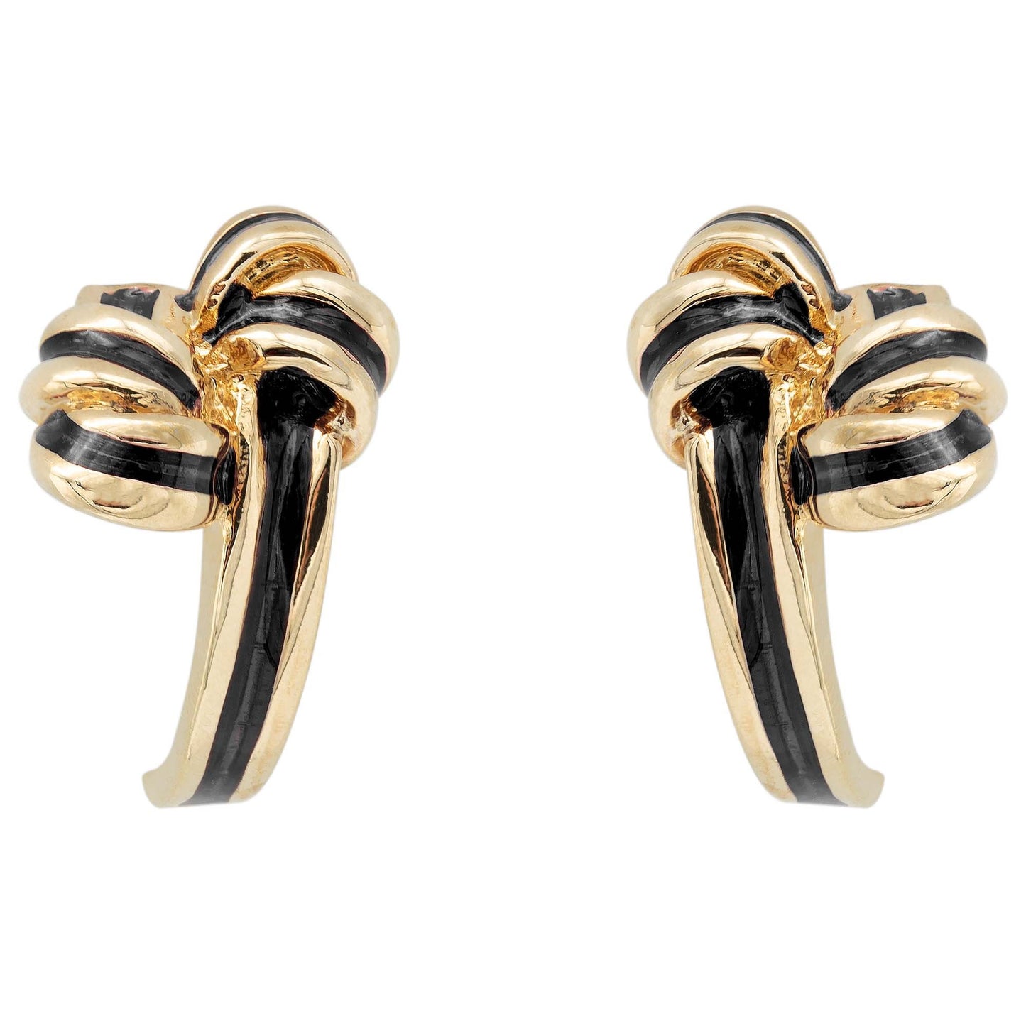 Vintage Mid Century Gold Tone and Black Enamel Bow Post Earrings jewelry image 1