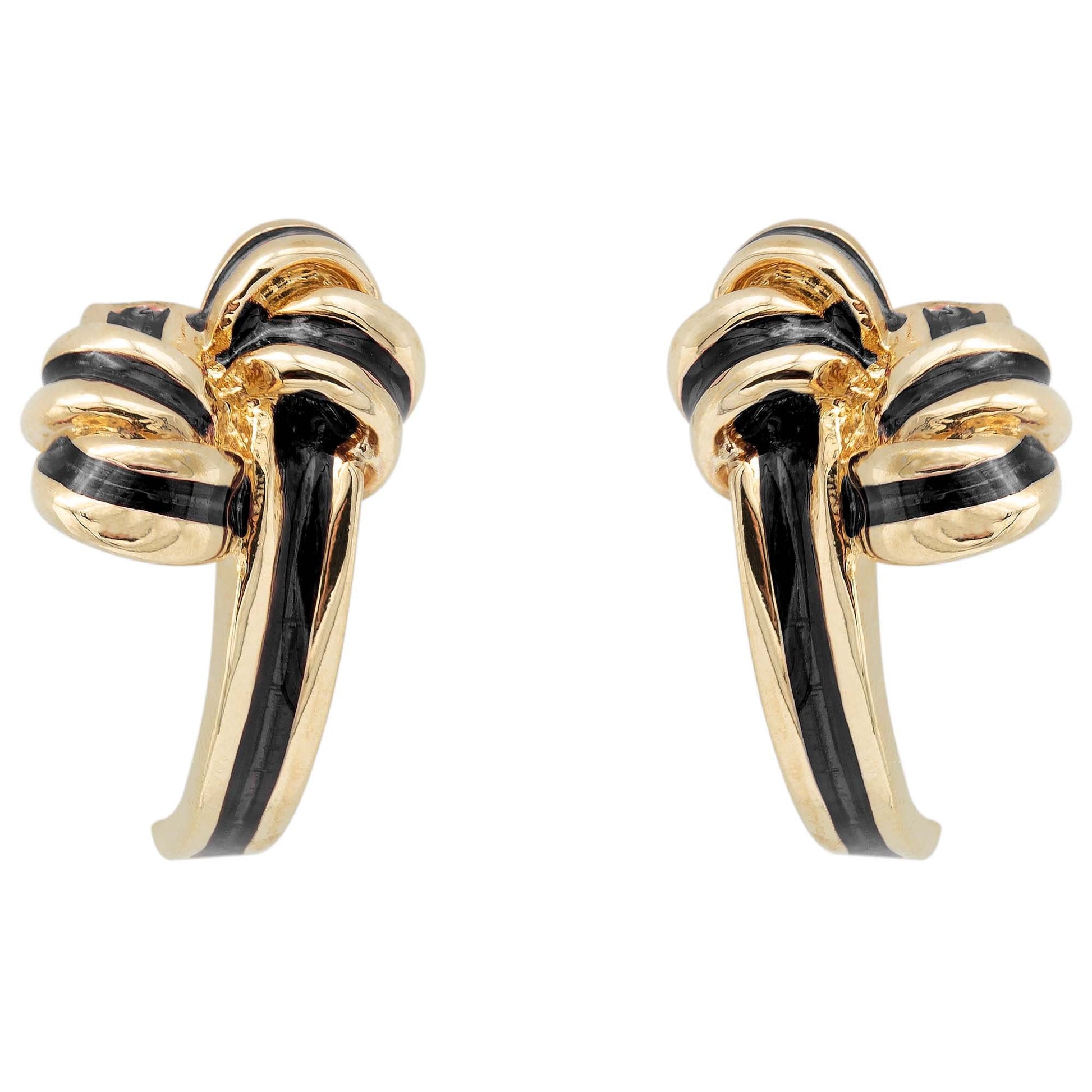 Vintage Mid Century Gold Tone and Black Enamel Bow Post Earrings jewelry image 1