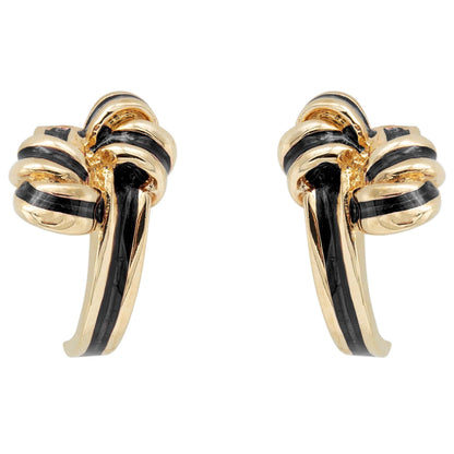 Vintage Mid Century Gold Tone and Black Enamel Bow Post Earrings jewelry image 1