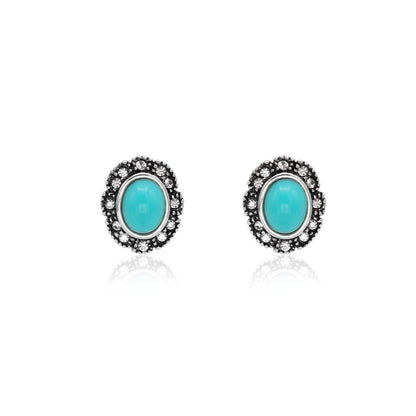 Vintage Turquoise & Clear Austrian Crystal Post Earrings – Antiqued White Gold Electroplated jewelry image 1
