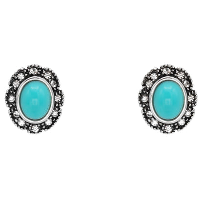 Vintage Turquoise & Clear Austrian Crystal Post Earrings – Antiqued White Gold Electroplated jewelry image 1