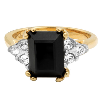Sadie Vintage 1980s 18k Gold Electroplated Ring with Black Emerald Cut Austrian Crystal jewelry image 1