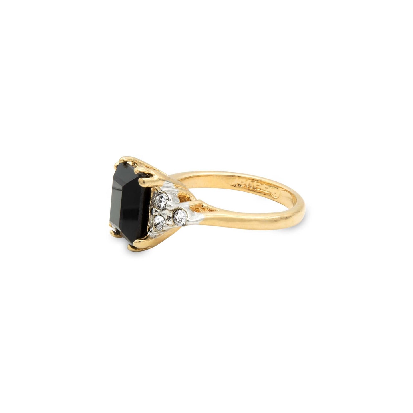 Sadie Vintage 1980s 18k Gold Electroplated Ring with Black Emerald Cut Austrian Crystal jewelry image 1