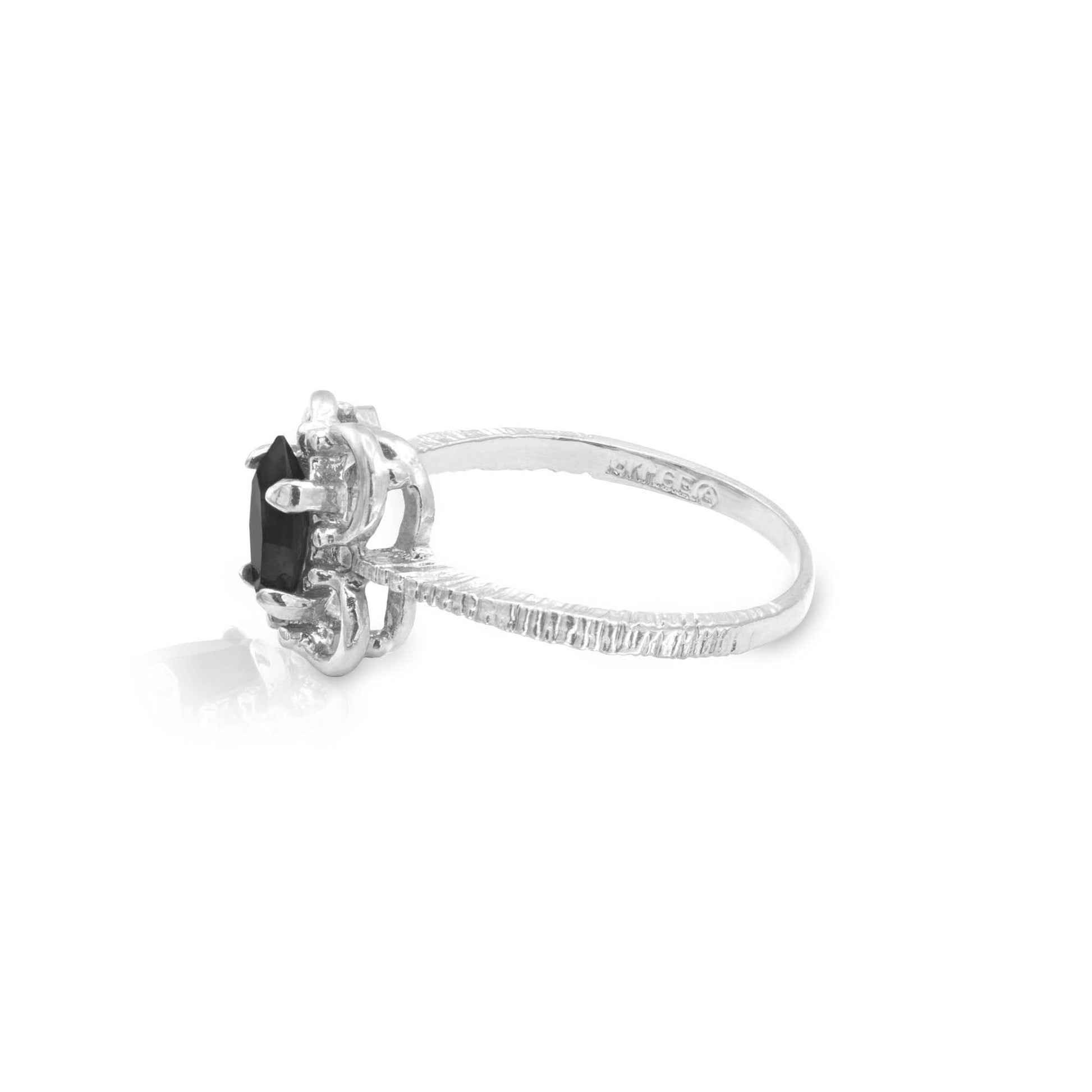 Vintage Marquise Cut Genuine Onyx Cocktail Ring - 18k White Gold Electroplated jewelry image 1