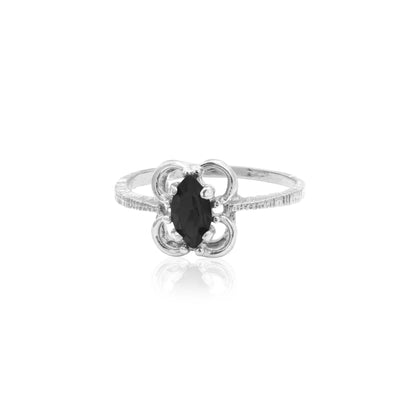 Vintage Marquise Cut Genuine Onyx Cocktail Ring - 18k White Gold Electroplated jewelry image 1