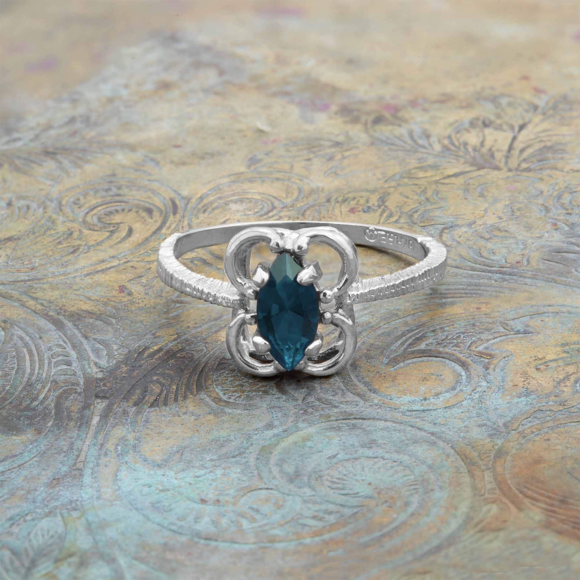 Vintage Marquise Cut Jet Black Austrian Crystal Cocktail Ring in 18k White Gold Electroplate jewelry image 1