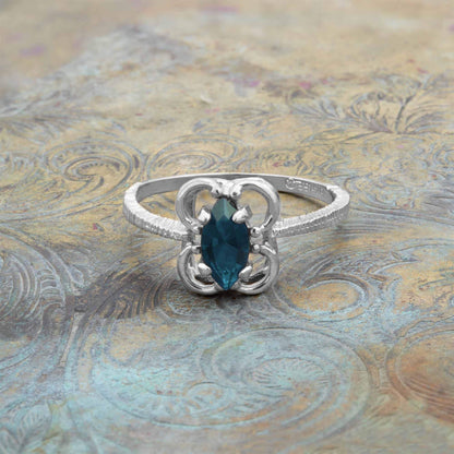 Vintage Marquise Cut Jet Black Austrian Crystal Cocktail Ring in 18k White Gold Electroplate jewelry image 1