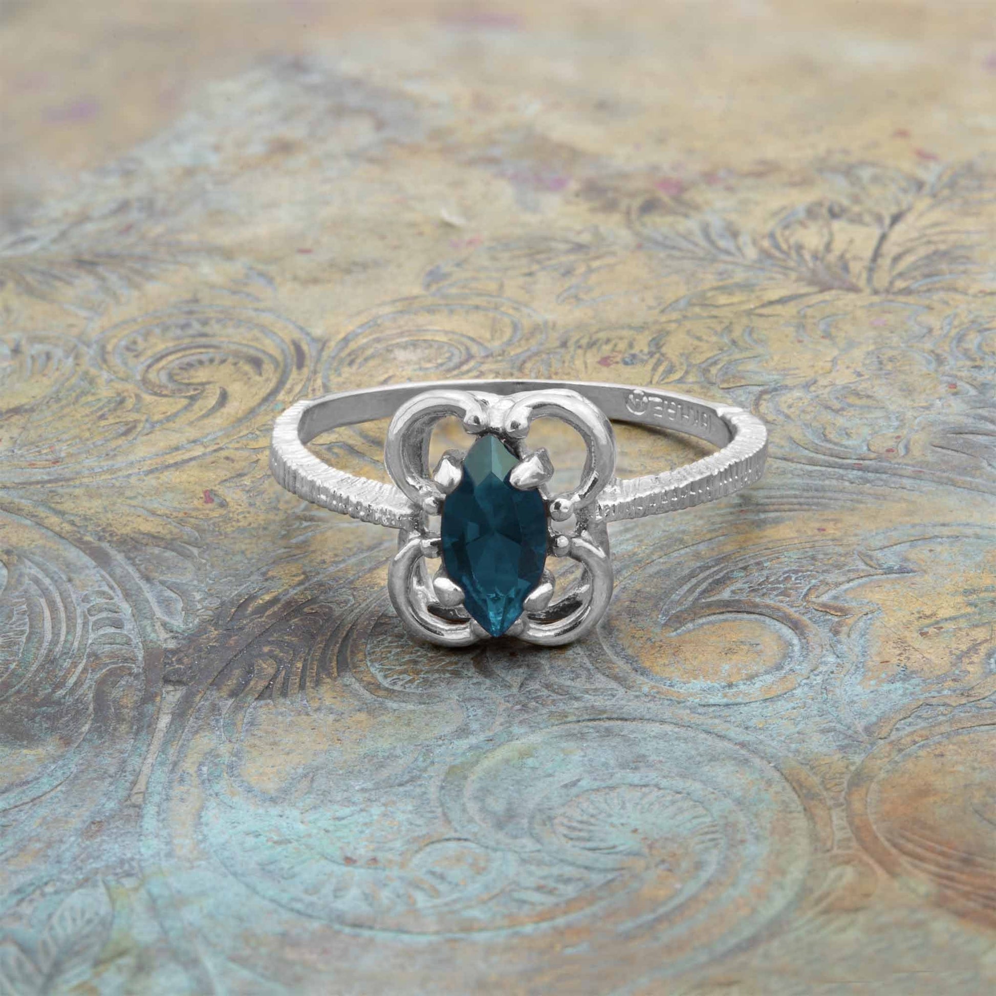 Vintage Marquise Cut Sapphire Austrian Crystal Ring - 18k White Gold Electroplated - Made in USA jewelry image 1