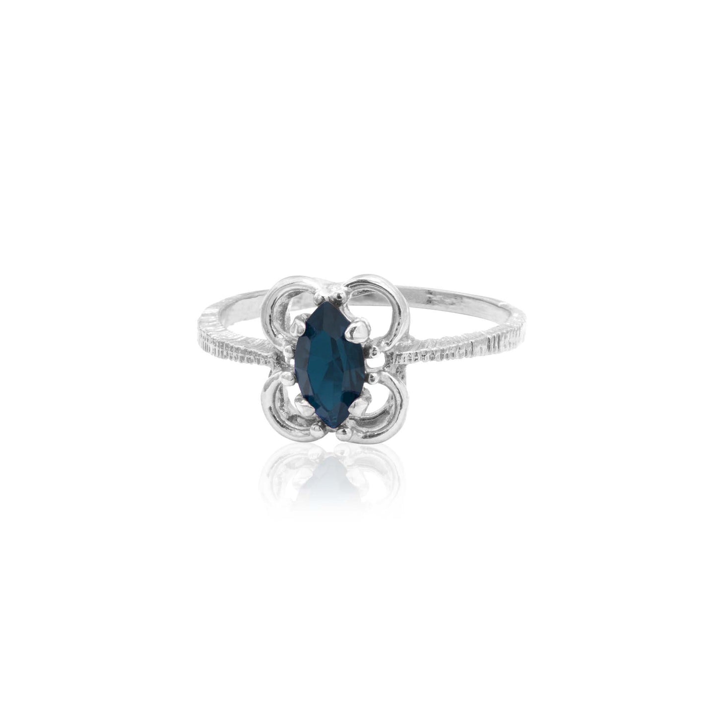 Vintage Marquise Cut Jet Black Austrian Crystal Cocktail Ring in 18k White Gold Electroplate jewelry image 1