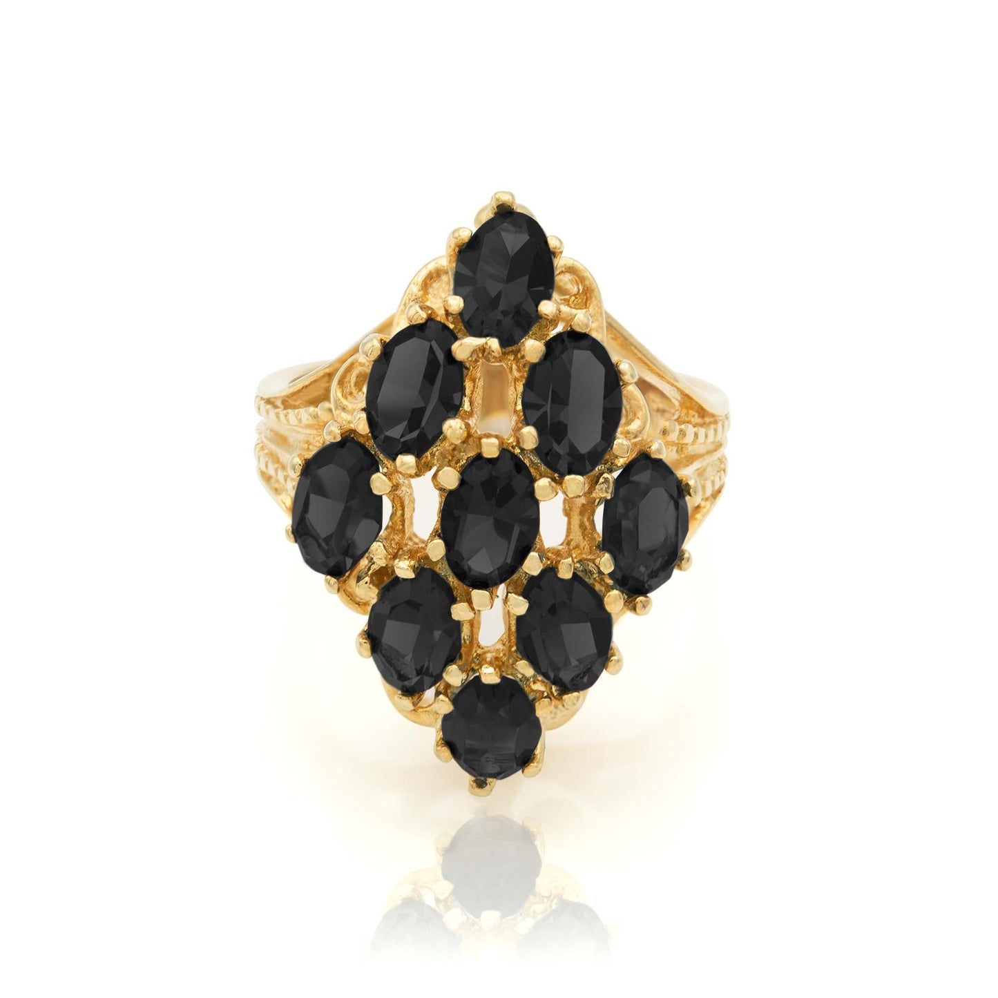 Vintage Black Austrian Crystal Cocktail Ring - 18k Gold Electroplated Art Deco Style #R284 jewelry image 1