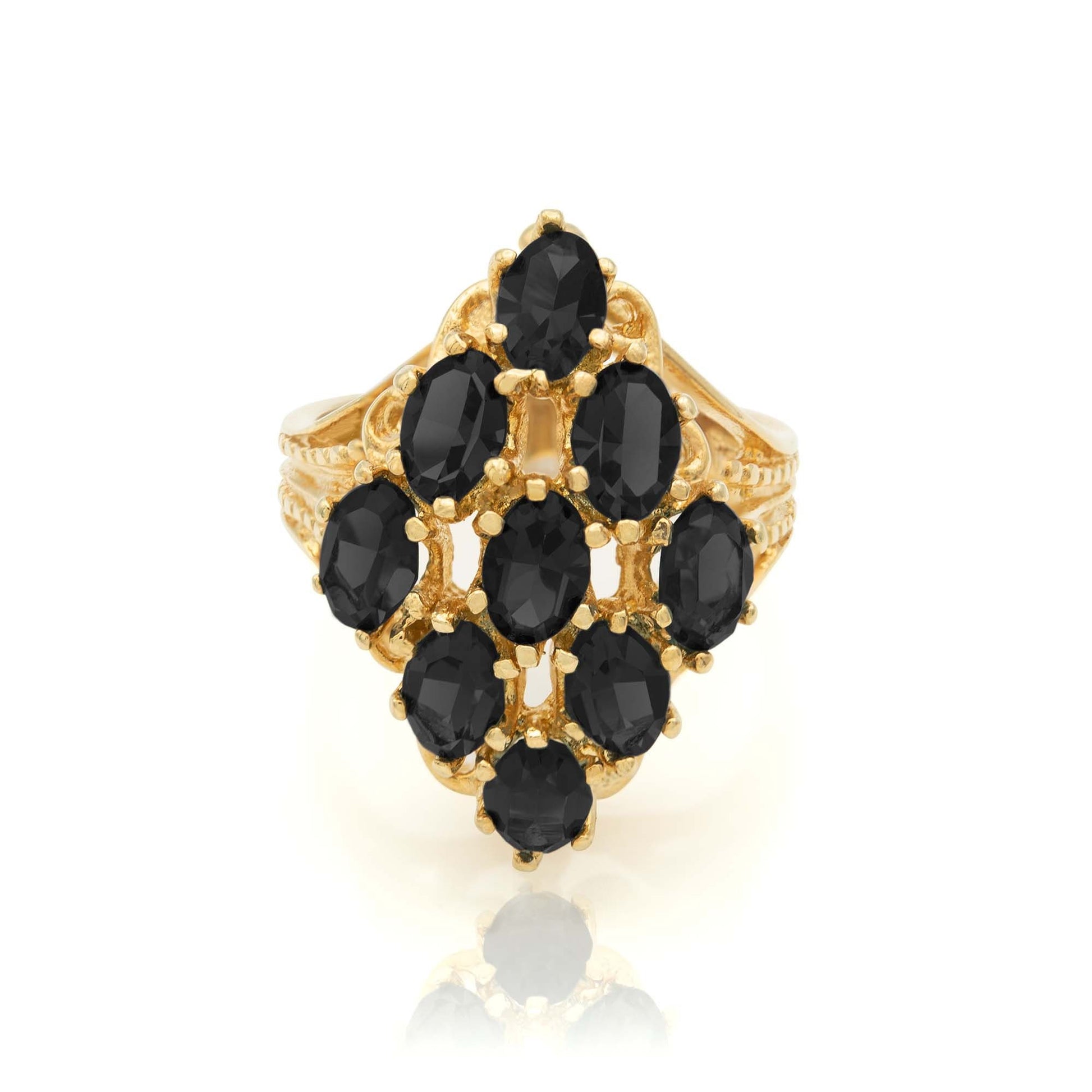 Vintage Black Austrian Crystal Cocktail Ring - 18k Gold Electroplated Art Deco Style #R284 jewelry image 1