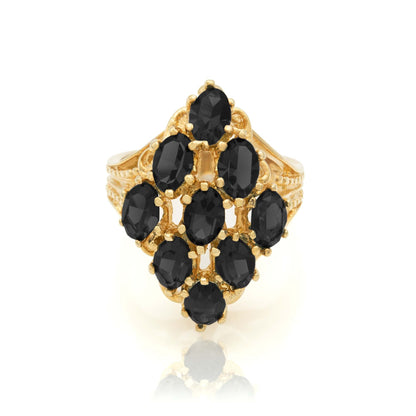 Vintage Black Austrian Crystal Cocktail Ring - 18k Gold Electroplated Art Deco Style #R284 jewelry image 1