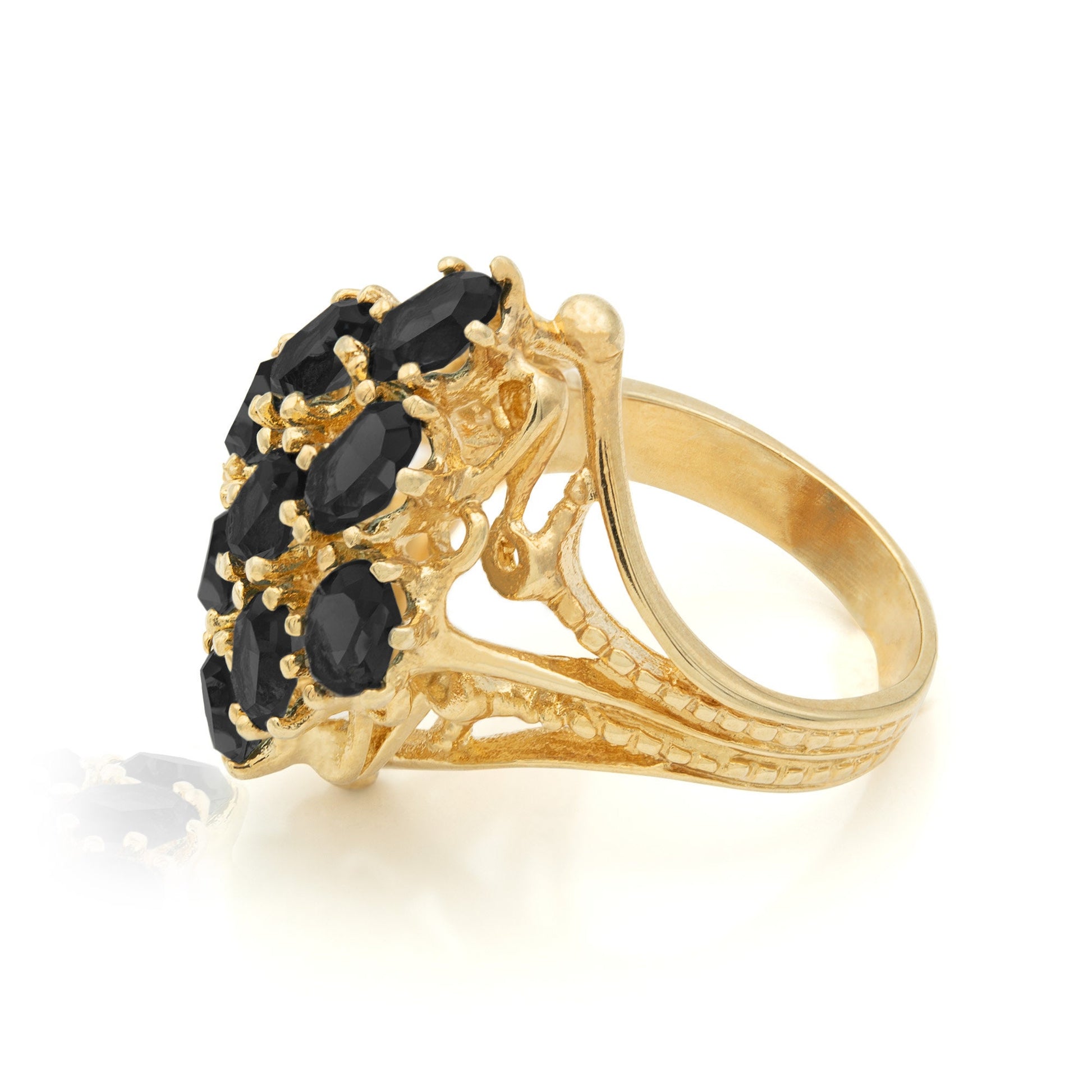 Vintage Black Austrian Crystal Cocktail Ring - 18k Gold Electroplated Art Deco Style #R284 jewelry image 1