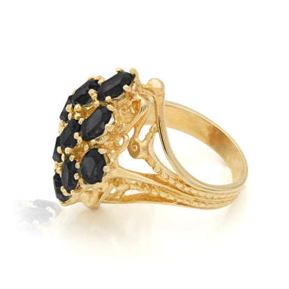 Vintage Black Austrian Crystal Cocktail Ring - 18k Gold Electroplated Art Deco Style #R284 jewelry image 1