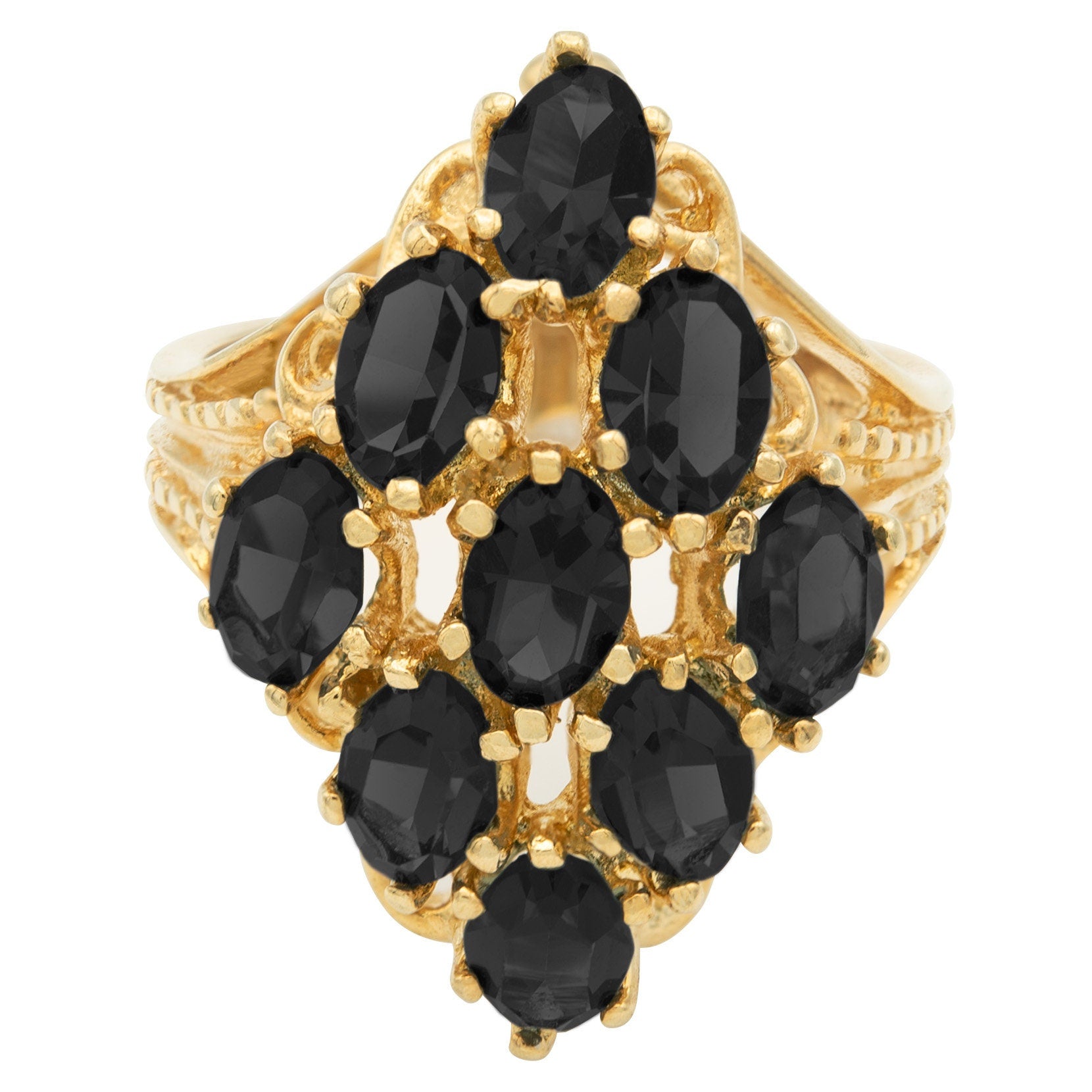 Vintage Black Austrian Crystal Cocktail Ring - 18k Gold Electroplated Art Deco Style #R284 jewelry image 1