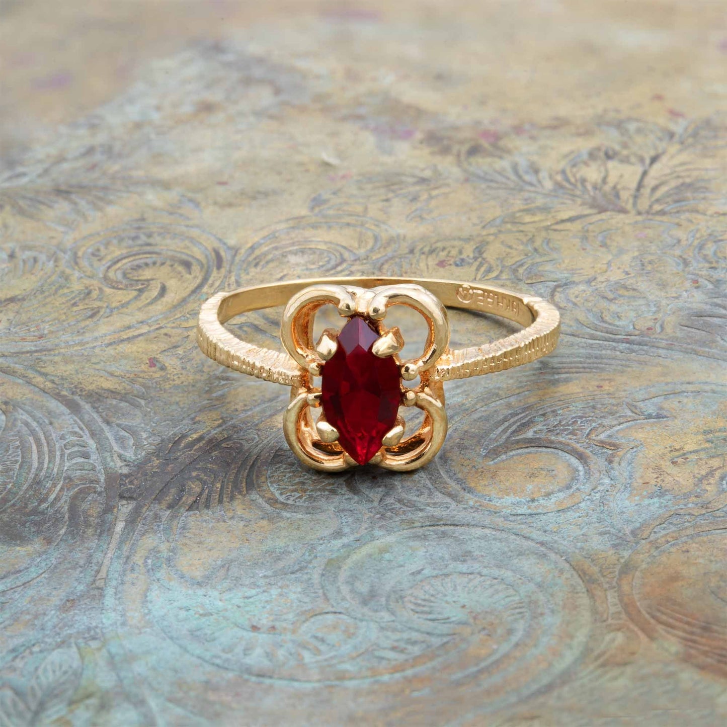 Vintage Marquise Ruby Austrian Crystal Ring - 18k Yellow Gold Electroplated - Made in USA jewelry image 1