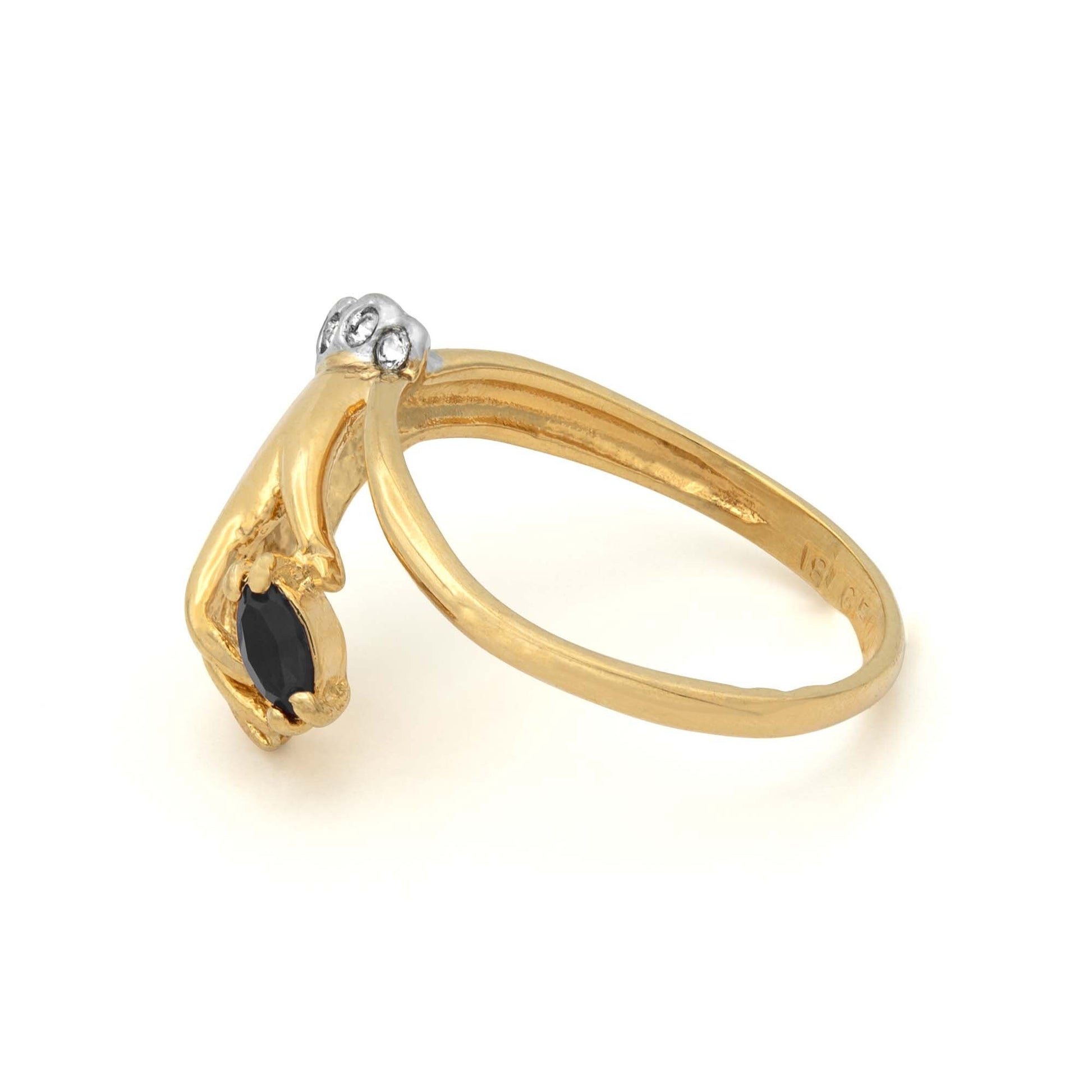 Lydia Vintage Hand Ring with Black and Clear Austrian Crystals - 18k Gold Electroplated jewelry image 1