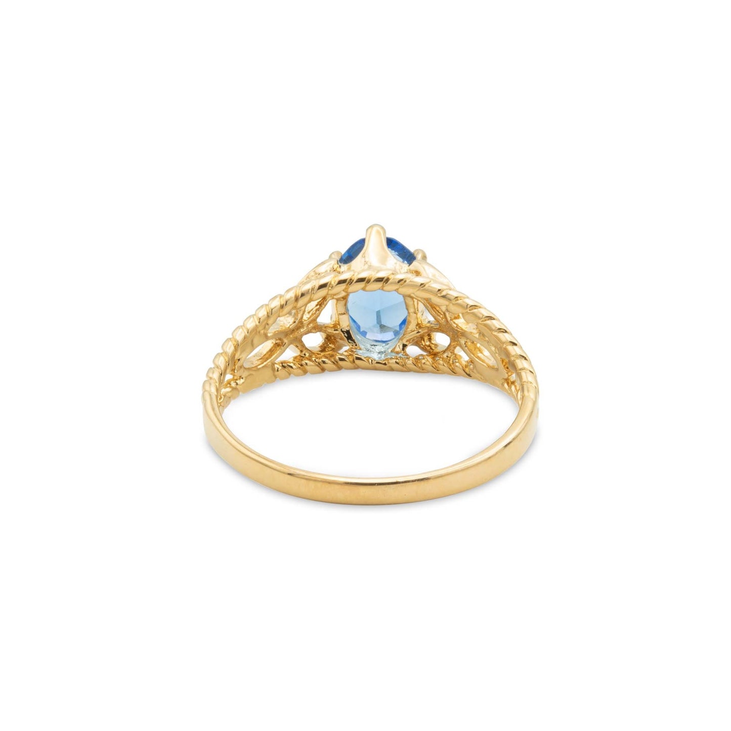 Vintage 1970s Blue Sapphire Crystal Filigree Cocktail Ring - 18k Gold Electroplated jewelry image 1