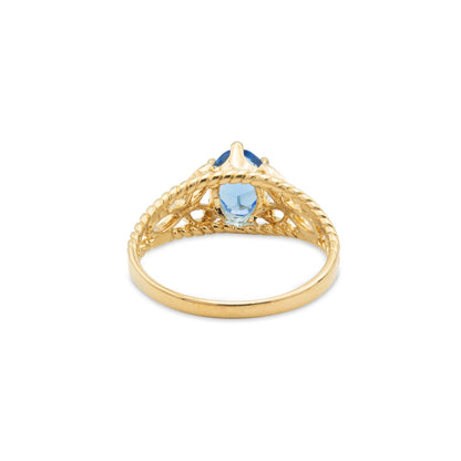 Vintage 1970s Blue Sapphire Crystal Filigree Cocktail Ring - 18k Gold Electroplated jewelry image 1