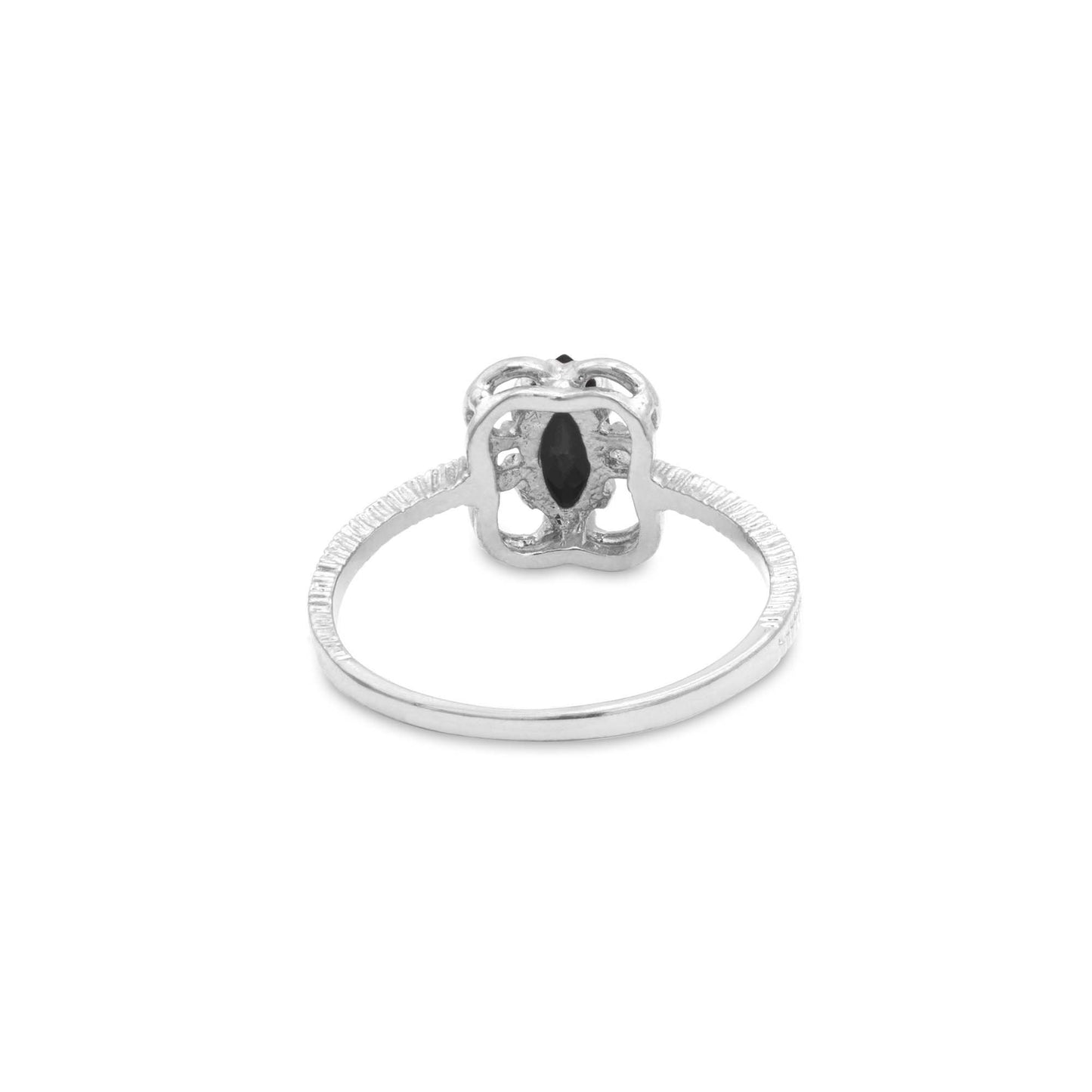 Vintage Marquise Cut Jet Black Crystal Cocktail Ring in 18k White Gold Electroplate jewelry image 1